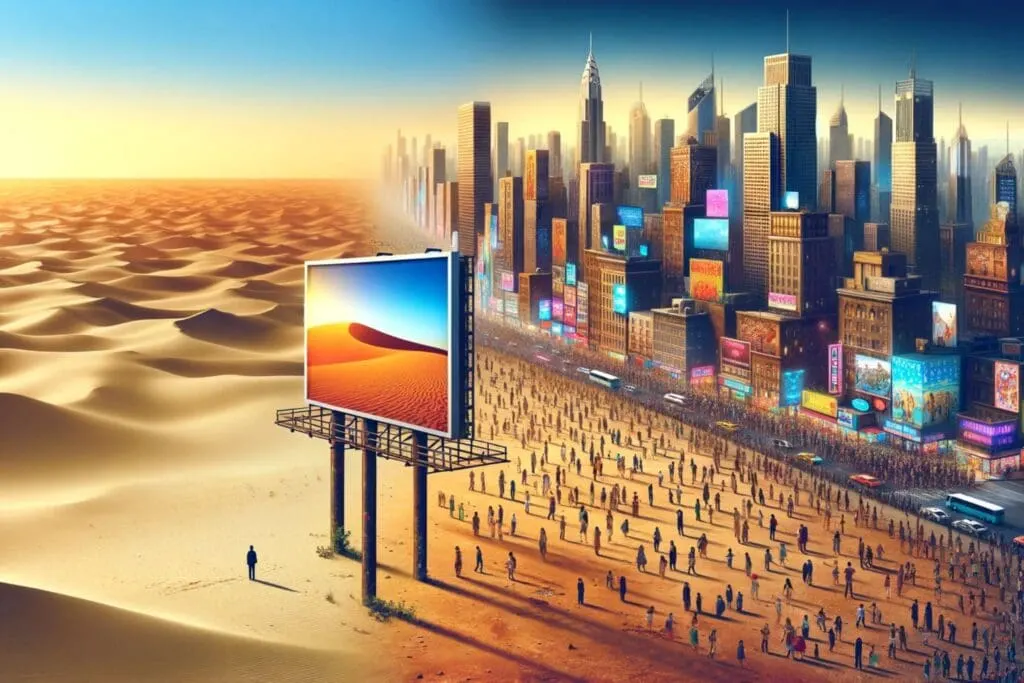 billboard woestijn en bilboard in drukke stad
