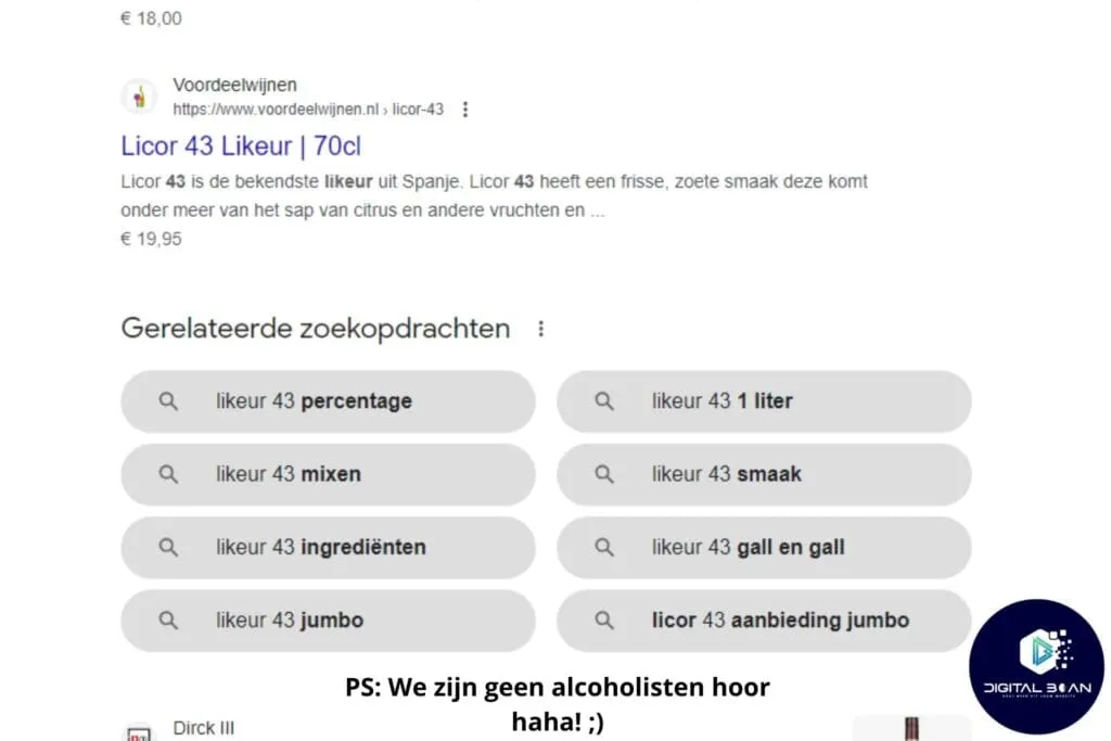 screenshot gerelateerde zoekopdrachten seo