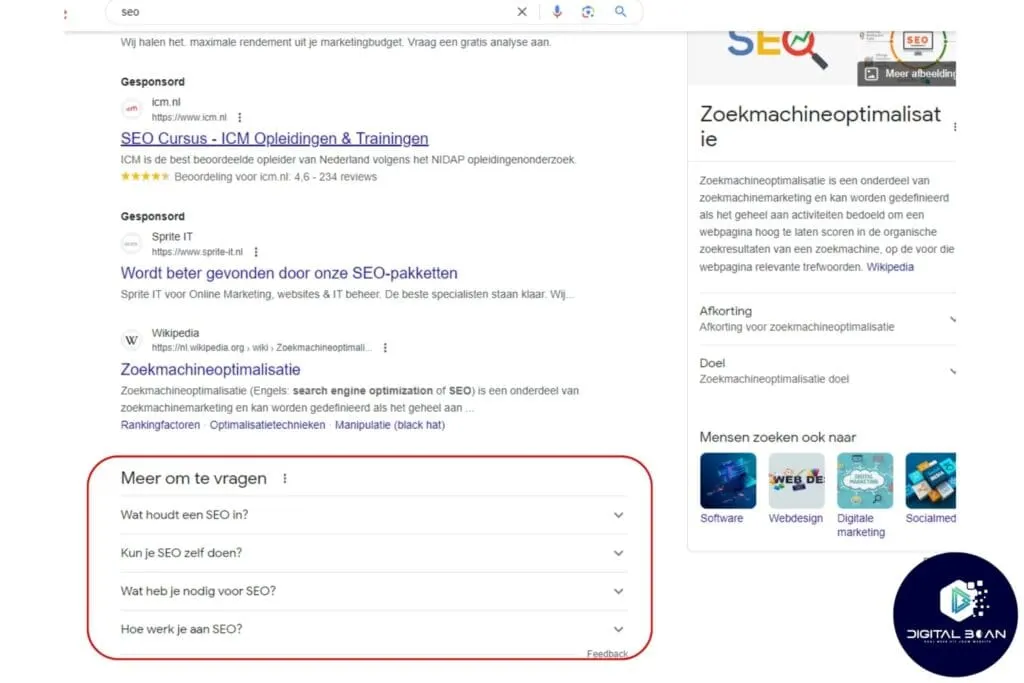screenshot meer om te vragen sectie van zoekopdracht seo