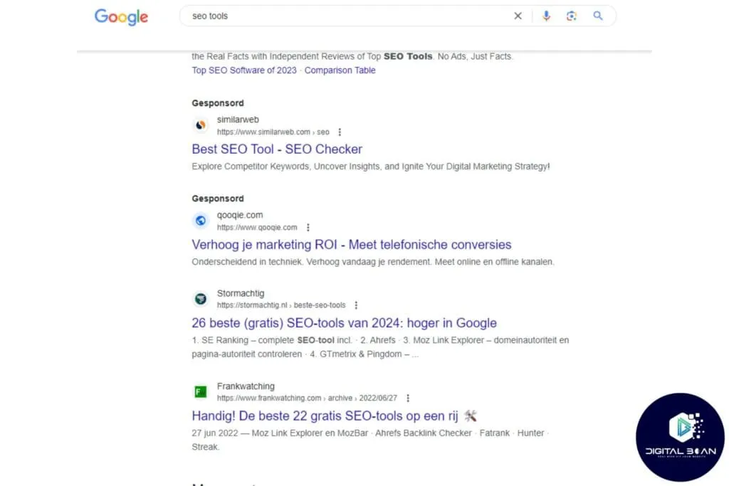 screenshot zoekopdracht met commerciële zoekintentie